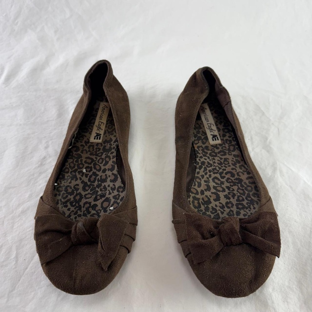American Eagle Chocolate Brown Ballet Flats Bow Womens 8.5 Y2k Coquette 2000s
